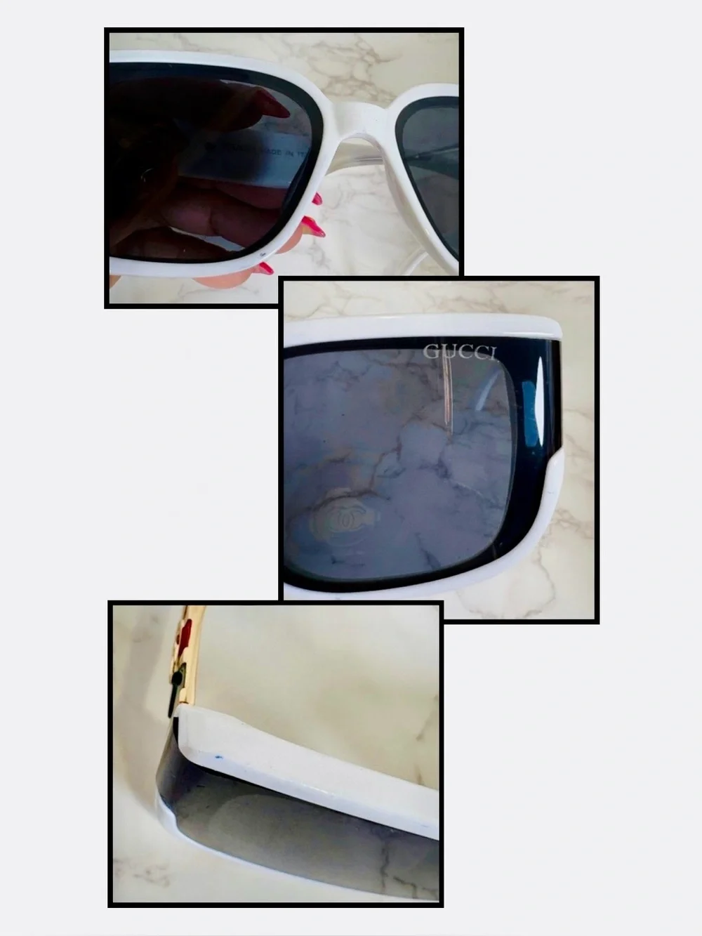 SUNGLASSES: Luxury White, Red, Green w/Golden Accents & GG Monogram, NWOT